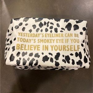 Leopard Print Cosmetic Pouch with Gold Motivational Text - White & Black
